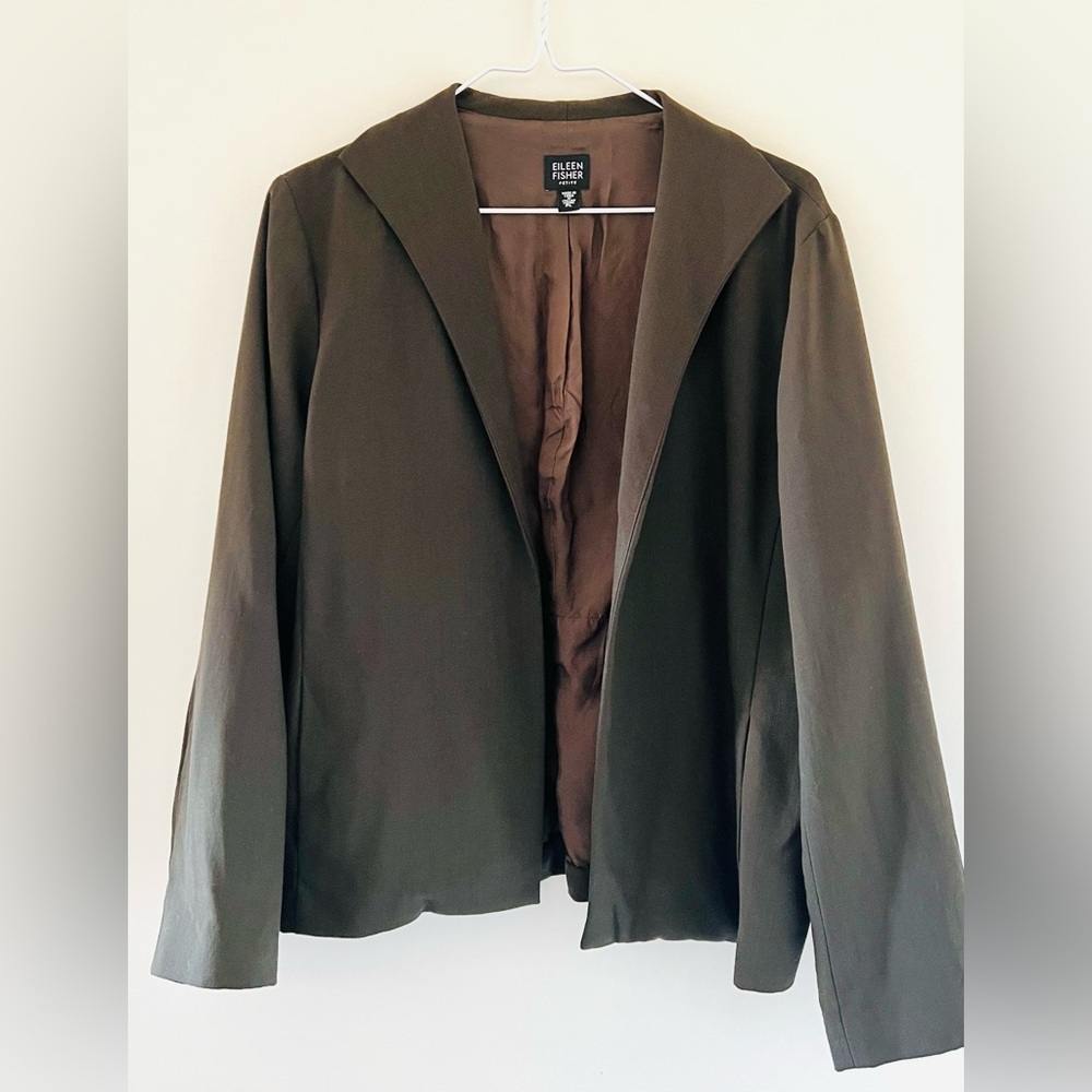 Eileen Fisher Women's Green Relaxed Open Jacket